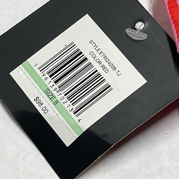 Ellen Tracy Swimsuit Womens 8 Pink Red Ribbed Striped One Piece Tie Shoulders - Picture 5 of 7